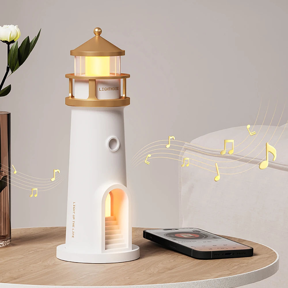 Lighthouse Moon Projection Night Light – Dimmable Bluetooth Ambient Lamp with Motion Sensor, Desktop Decor & Perfect Gift