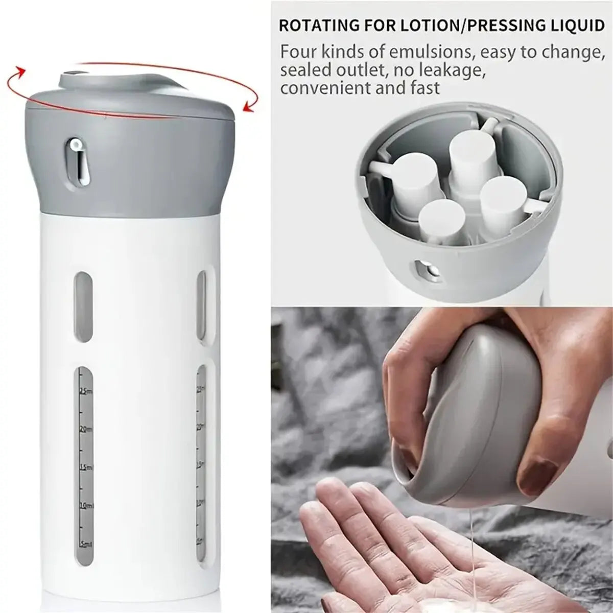 4-in-1 Portable Travel Liquid Dispenser – Refillable Leakproof Bottle for Perfume, Shampoo, Conditioner, and Lotion