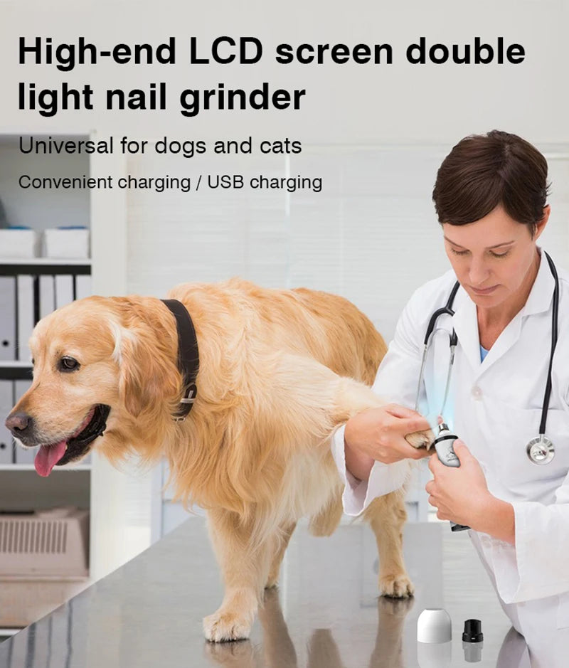 USB Rechargeable Electric Pet Nail Grinder – LED Light Grooming Trimmer for Cats & Dogs