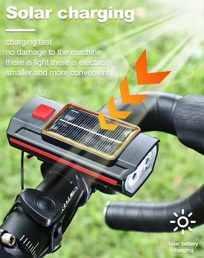 Solar Bicycle Light with Horn 120dB TYPE-C Rechargeable MTB Road Bike Front Lamp Flashlight Bicycle Light 1200 mah