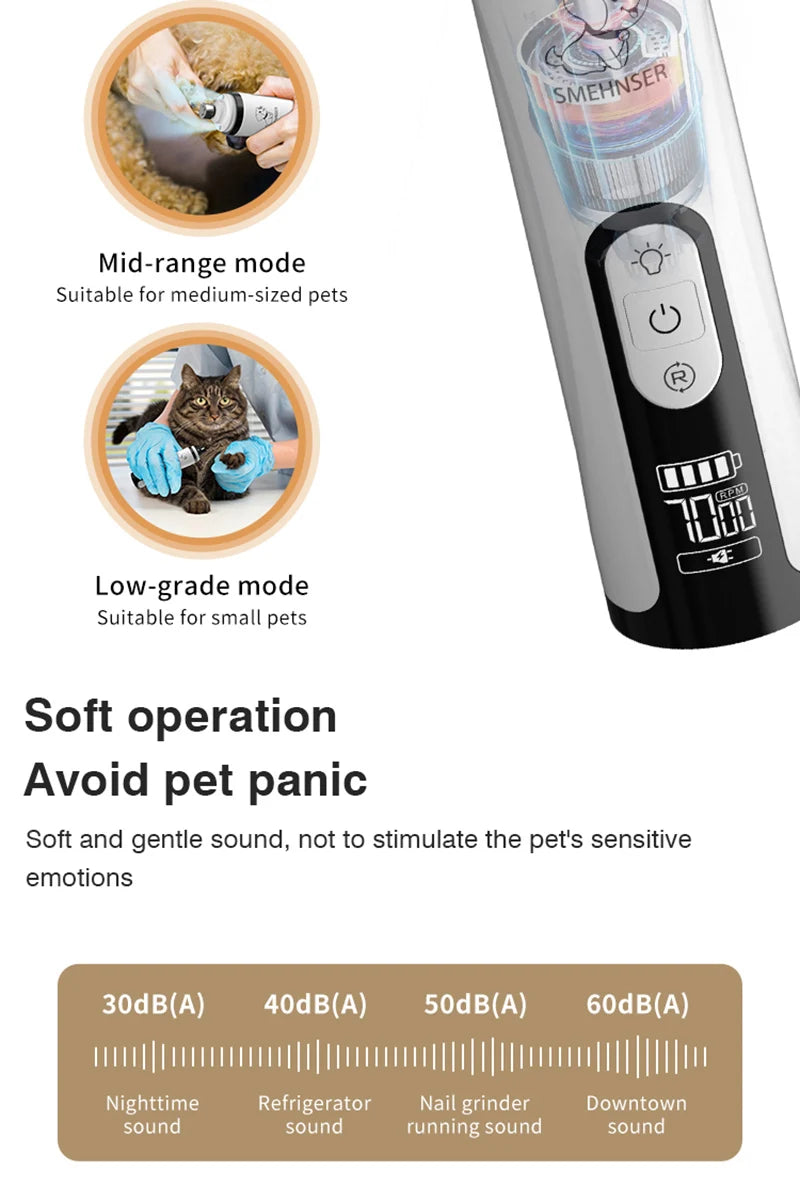 USB Rechargeable Electric Pet Nail Grinder – LED Light Grooming Trimmer for Cats & Dogs