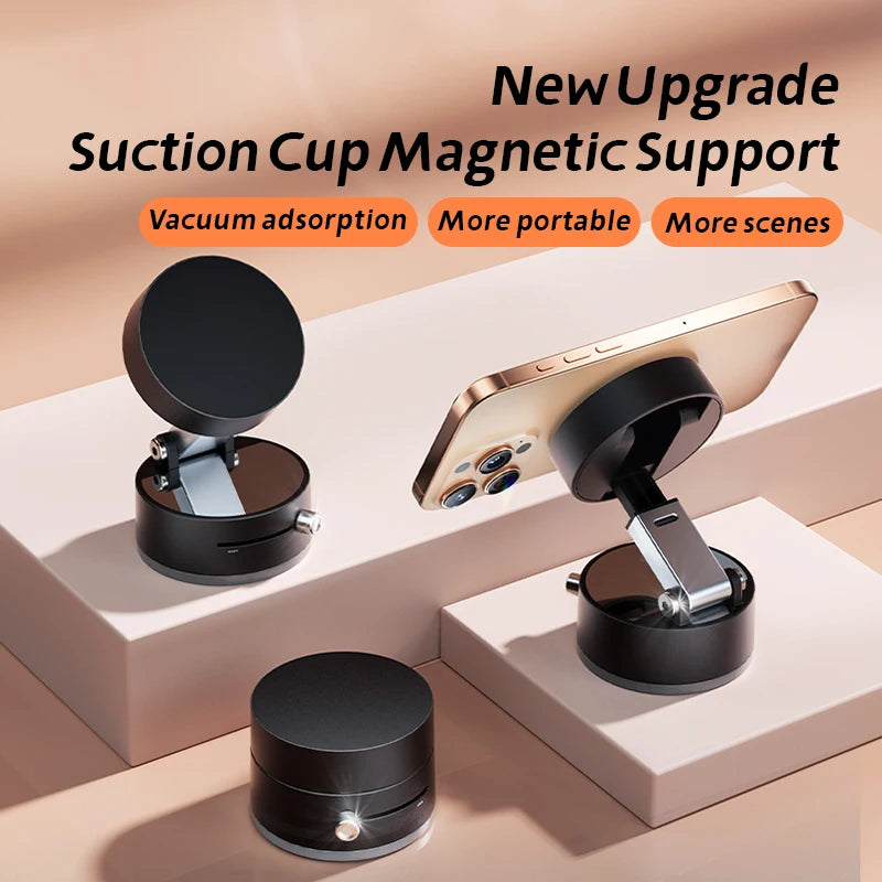 Mini Vacuum Magnetic Phone Holder | Double-Sided Suction, Foldable Stand for iPhone & Android