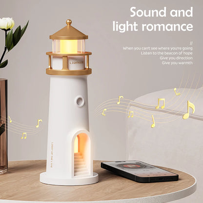 Lighthouse Moon Projection Night Light – Dimmable Bluetooth Ambient Lamp with Motion Sensor, Desktop Decor & Perfect Gift