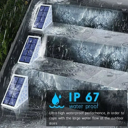 Outdoor Solar Step Lights, RGB & Warm White, Waterproof IP67, Auto On, Triangle Deck Lights for Patio, Yard, Driveway and Porch