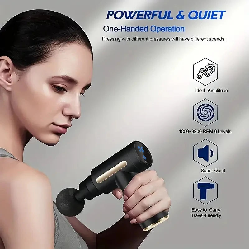 Mini Electric Massage Gun, Percussion Pistol Massager with LED Touch Screen, 4 Heads for Body Relaxation – Perfect Holiday Gift