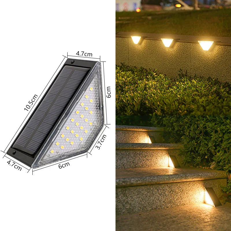 Outdoor Solar Step Lights, RGB & Warm White, Waterproof IP67, Auto On, Triangle Deck Lights for Patio, Yard, Driveway and Porch