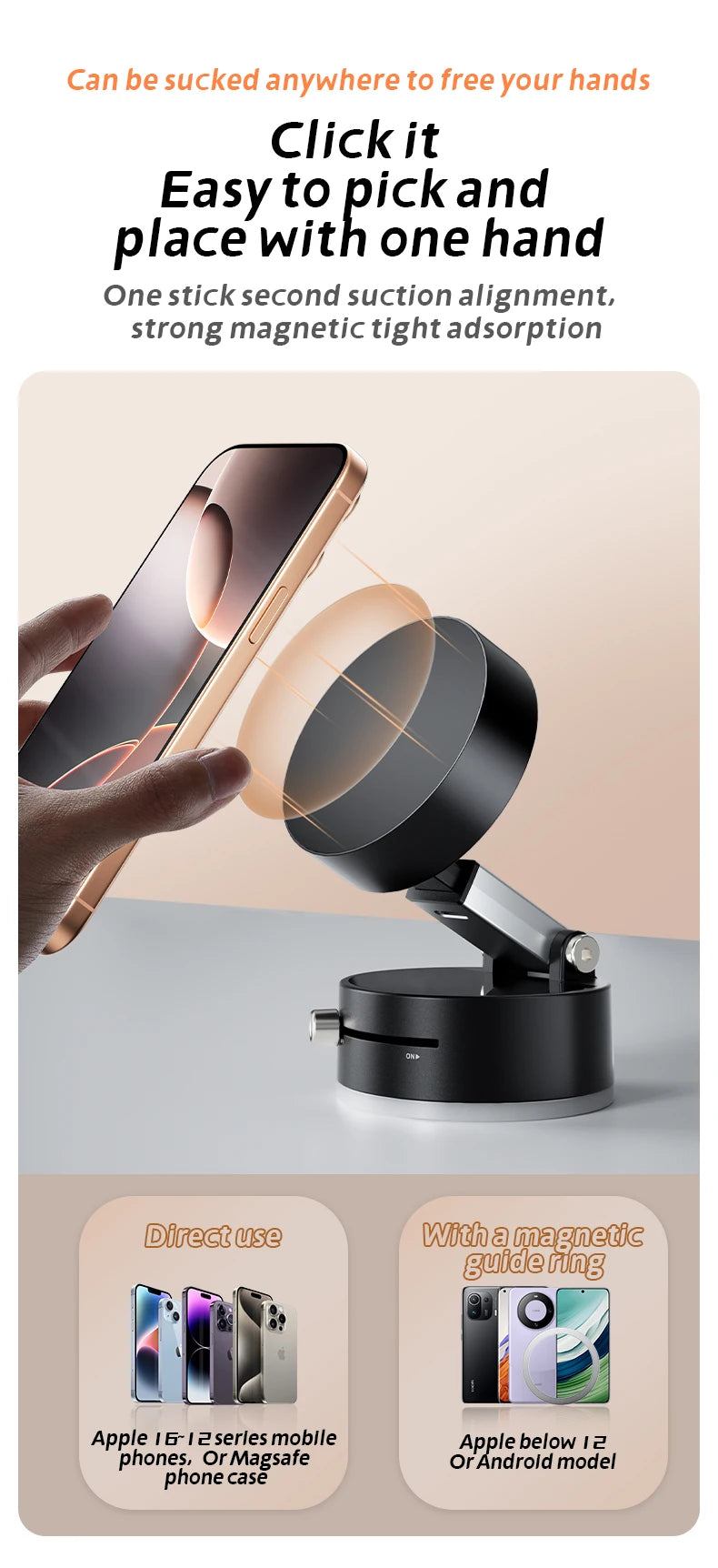 Mini Vacuum Magnetic Phone Holder | Double-Sided Suction, Foldable Stand for iPhone & Android