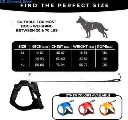 Adjustable Dog Harness with Retractable Leash for Large Dogs | Comfortable Anti-Slip Soft Handle