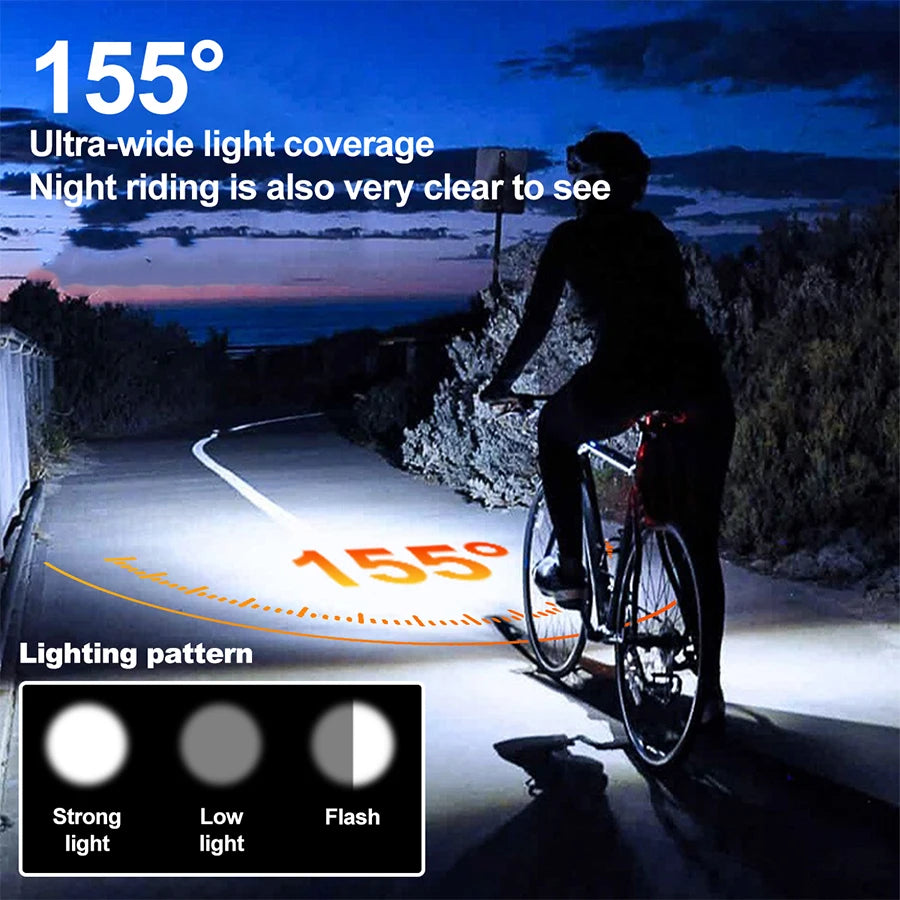 Solar Bicycle Light with Horn 120dB TYPE-C Rechargeable MTB Road Bike Front Lamp Flashlight Bicycle Light 1200 mah