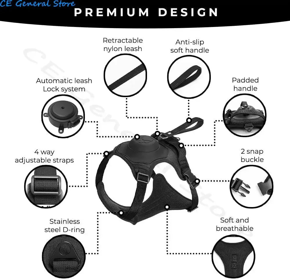 Adjustable Dog Harness with Retractable Leash for Large Dogs | Comfortable Anti-Slip Soft Handle