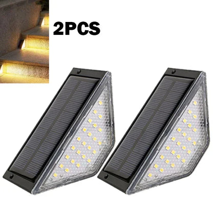 Outdoor Solar Step Lights, RGB & Warm White, Waterproof IP67, Auto On, Triangle Deck Lights for Patio, Yard, Driveway and Porch