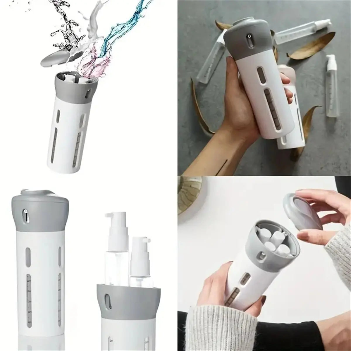 4-in-1 Portable Travel Liquid Dispenser – Refillable Leakproof Bottle for Perfume, Shampoo, Conditioner, and Lotion