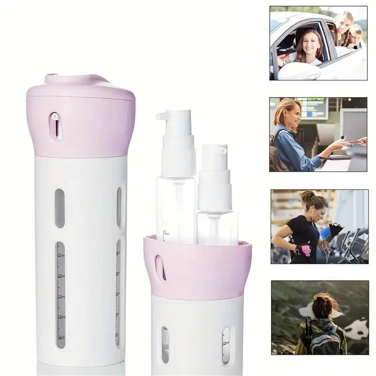 4-in-1 Portable Travel Liquid Dispenser – Refillable Leakproof Bottle for Perfume, Shampoo, Conditioner, and Lotion