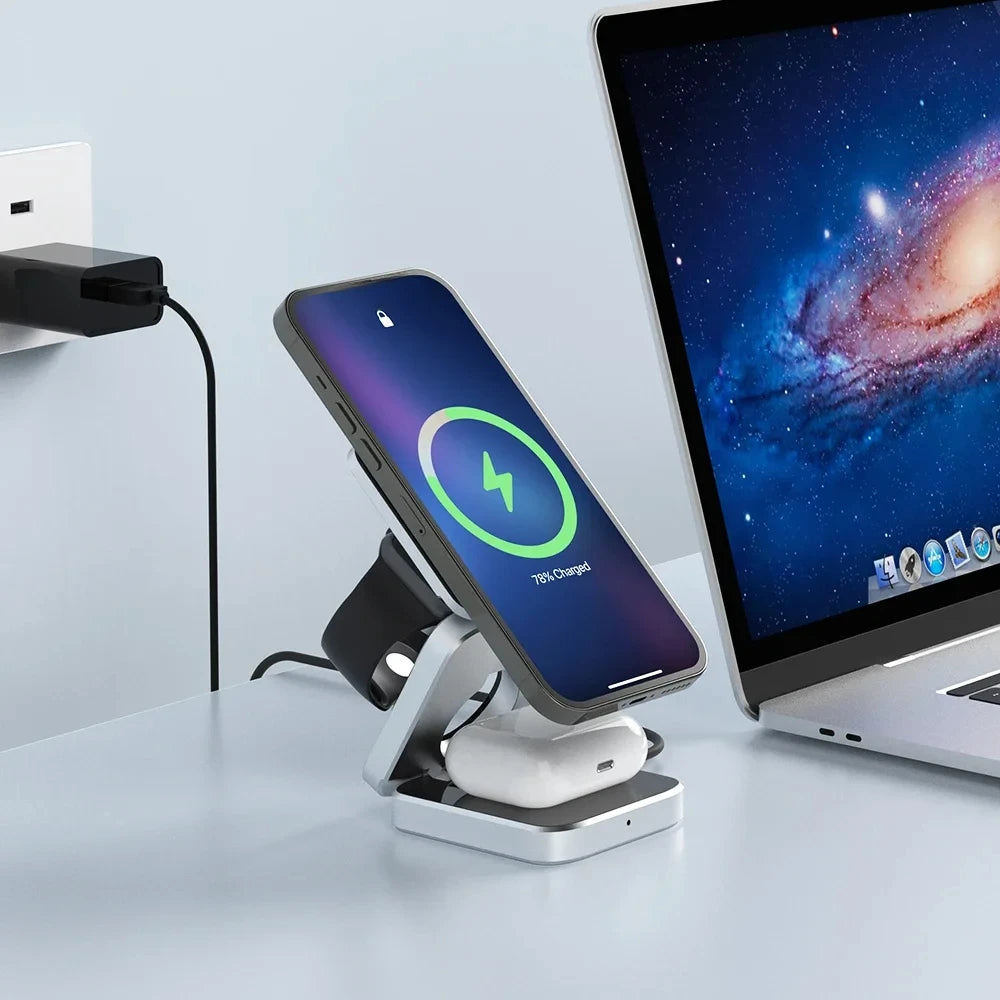 3 in 1 Wireless Charger Stand for IPhone 15 14 13 12 Samsung S23 S22 S21 Galaxy Watch 5 4 Active Buds Fast Charging Dock Station