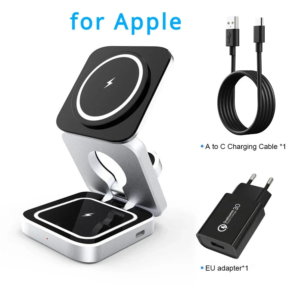 3 in 1 Wireless Charger Stand for IPhone 15 14 13 12 Samsung S23 S22 S21 Galaxy Watch 5 4 Active Buds Fast Charging Dock Station