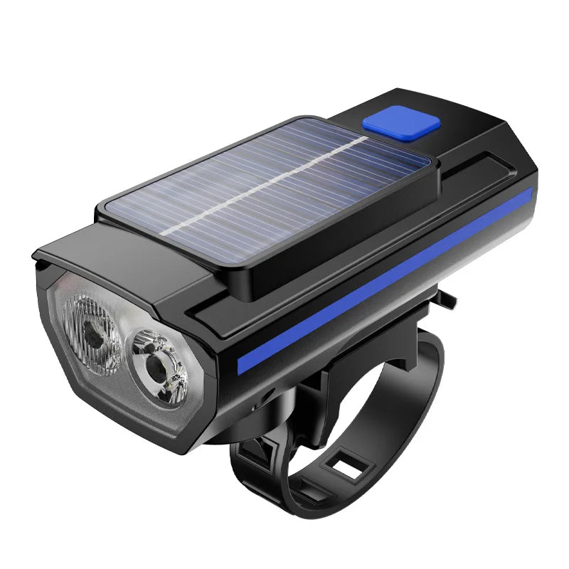 Solar Bicycle Light with Horn 120dB TYPE-C Rechargeable MTB Road Bike Front Lamp Flashlight Bicycle Light 1200 mah