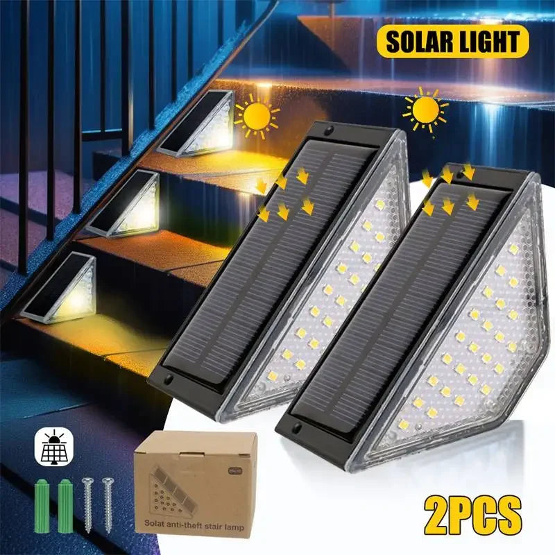 Outdoor Solar Step Lights, RGB & Warm White, Waterproof IP67, Auto On, Triangle Deck Lights for Patio, Yard, Driveway and Porch