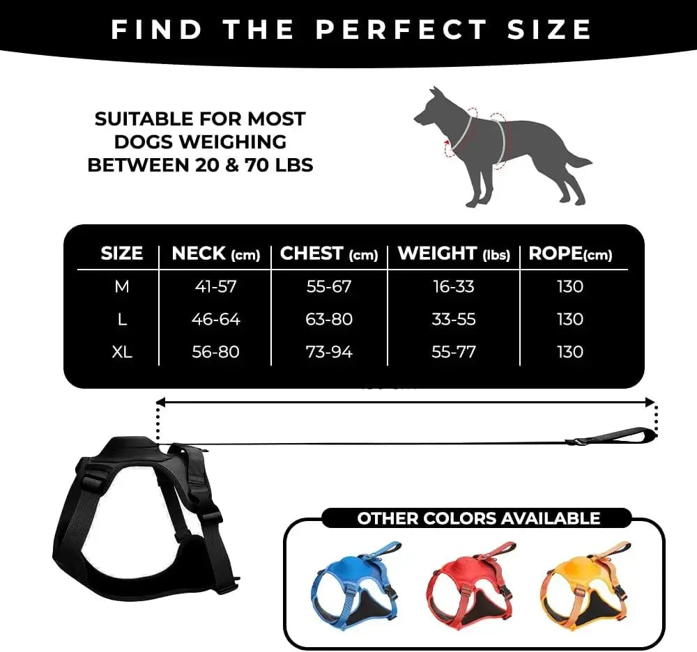 Adjustable Dog Harness with Retractable Leash for Large Dogs | Comfortable Anti-Slip Soft Handle