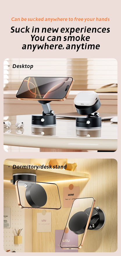 Mini Vacuum Magnetic Phone Holder | Double-Sided Suction, Foldable Stand for iPhone & Android