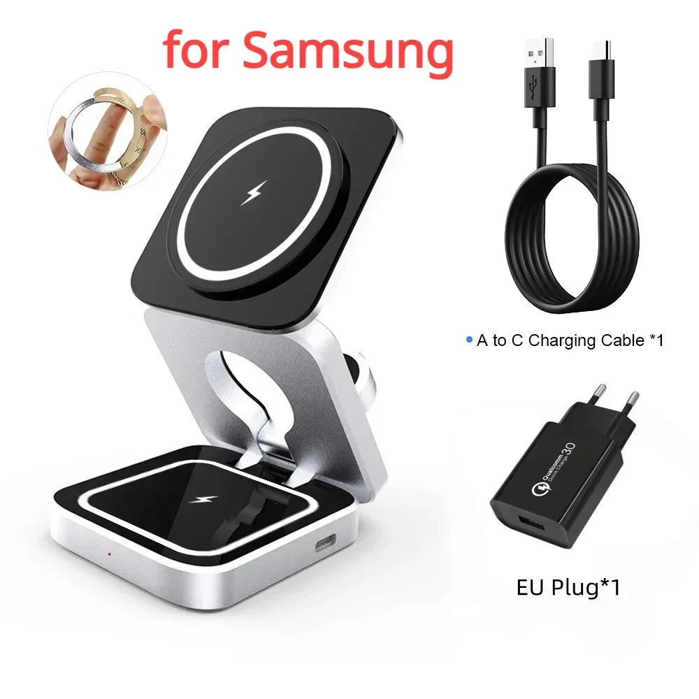 3 in 1 Wireless Charger Stand for IPhone 15 14 13 12 Samsung S23 S22 S21 Galaxy Watch 5 4 Active Buds Fast Charging Dock Station