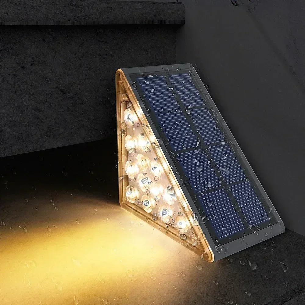 Outdoor Solar Step Lights, RGB & Warm White, Waterproof IP67, Auto On, Triangle Deck Lights for Patio, Yard, Driveway and Porch