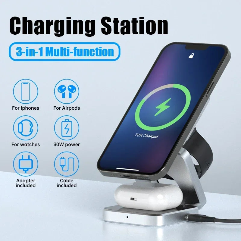 3 in 1 Wireless Charger Stand for IPhone 15 14 13 12 Samsung S23 S22 S21 Galaxy Watch 5 4 Active Buds Fast Charging Dock Station