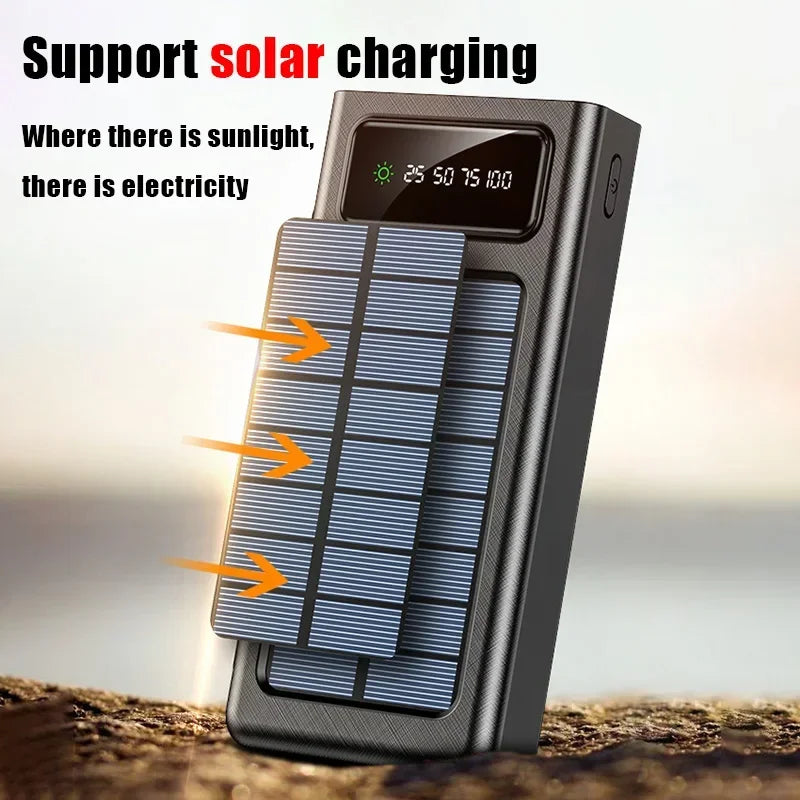 Xiaomi Solar Power Bank – 200,000mAh Large Capacity, Fast Charging, Dual USB with 4 Cables for iPhone & Samsung