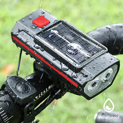 Solar Bicycle Light with Horn 120dB TYPE-C Rechargeable MTB Road Bike Front Lamp Flashlight Bicycle Light 1200 mah