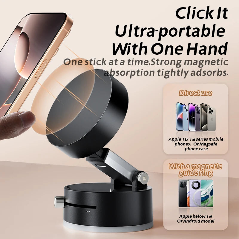 Mini Vacuum Magnetic Phone Holder | Double-Sided Suction, Foldable Stand for iPhone & Android