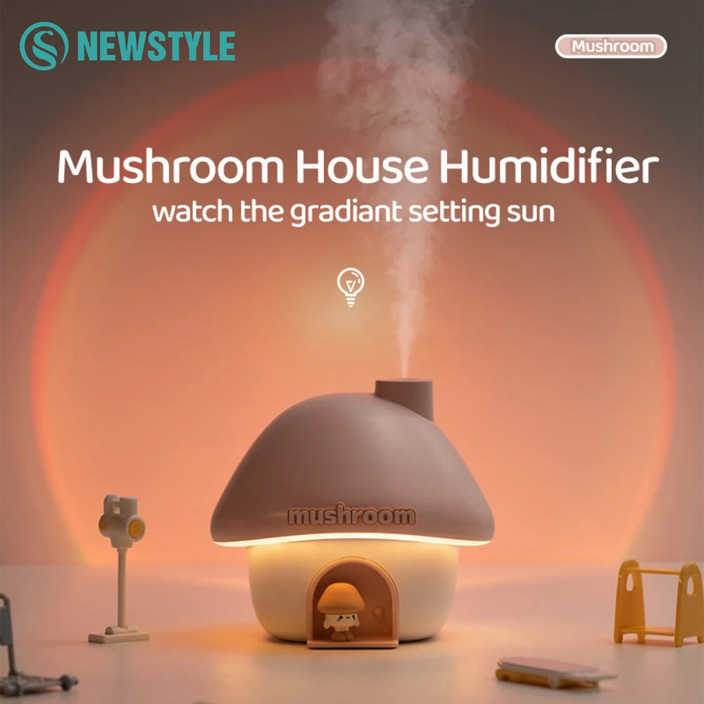 300ml Mini Essential Oil Aroma Diffusers Colourful Lighting Cute Mushroom House Home Ultrasonic Humidifier