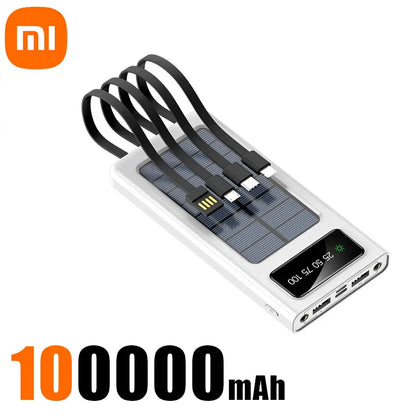 Xiaomi Solar Power Bank – 200,000mAh Large Capacity, Fast Charging, Dual USB with 4 Cables for iPhone & Samsung