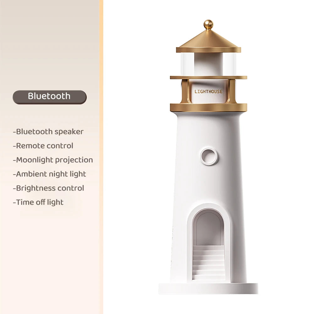 Lighthouse Moon Projection Night Light – Dimmable Bluetooth Ambient Lamp with Motion Sensor, Desktop Decor & Perfect Gift