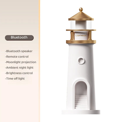 Lighthouse Moon Projection Night Light – Dimmable Bluetooth Ambient Lamp with Motion Sensor, Desktop Decor & Perfect Gift